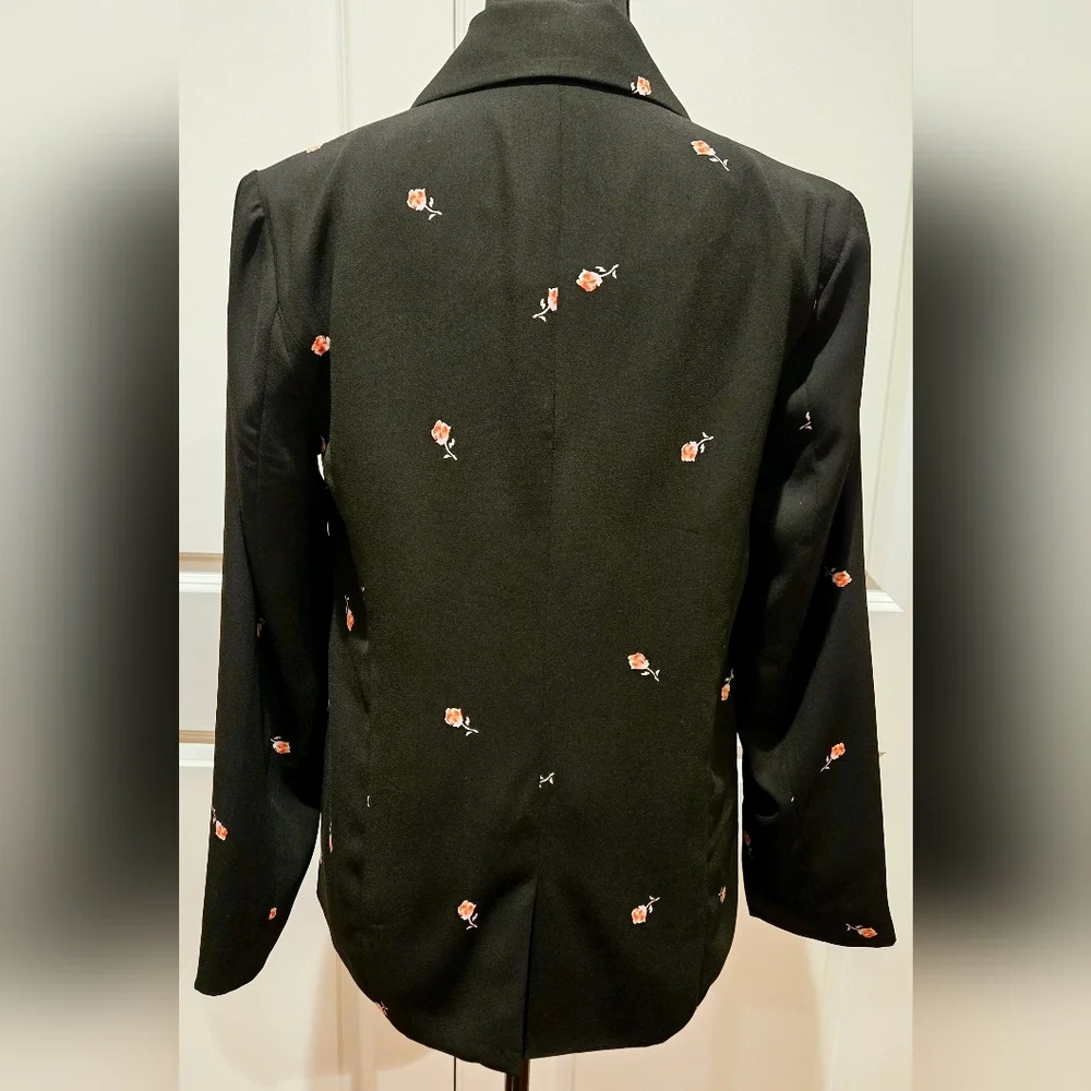 LC LAUREN CONRAD Blazer Black w/ embroidered Rose Detail 🌹 sz XS - Picture 4 of 9